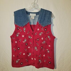 Women's Red and Blue Vintage Vest